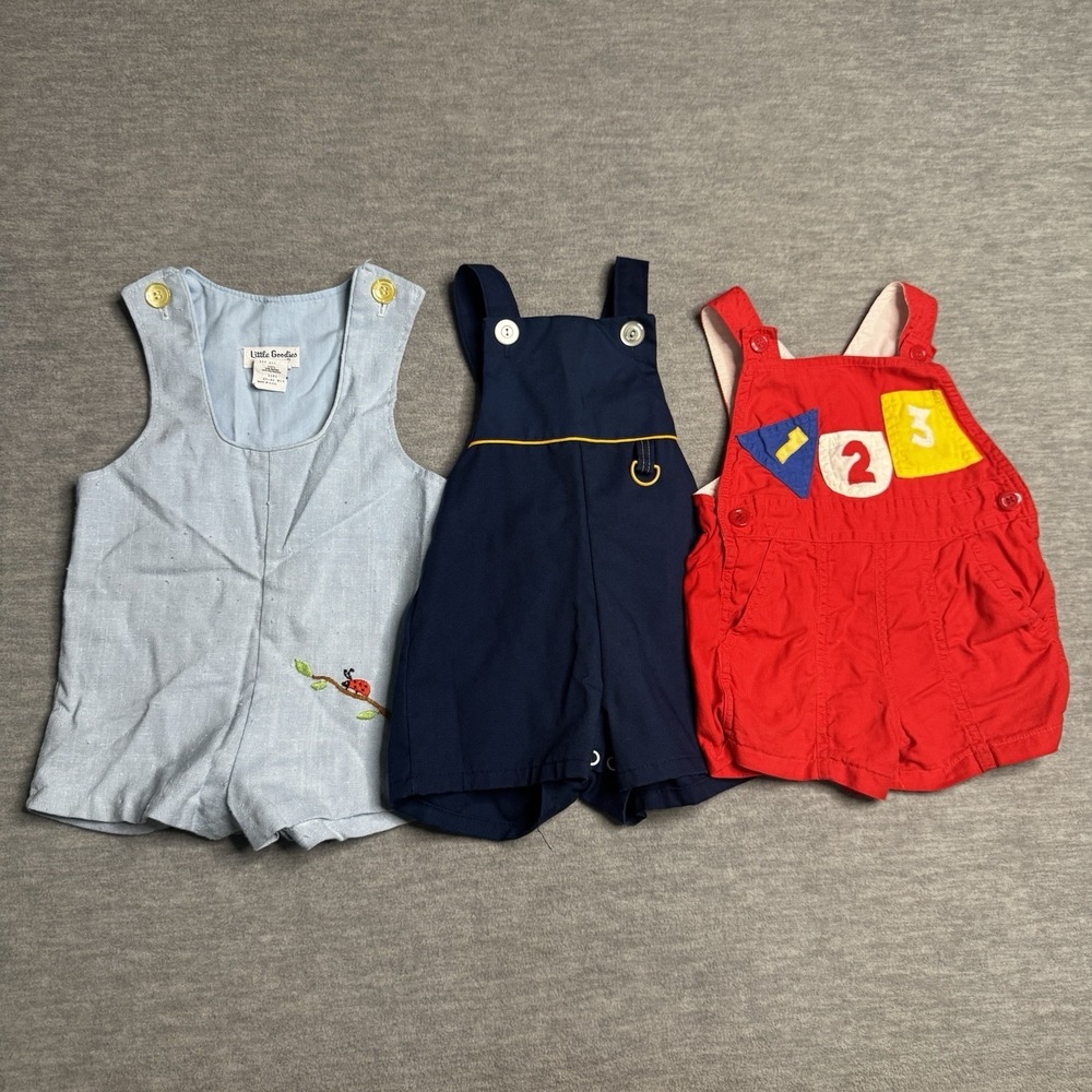 Lot Of 3 Vintage Jon Jon Shortall Romper 18-24 Months Boy READ 80s 1980s